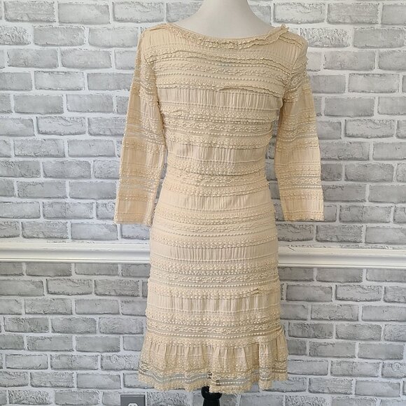 Max Edition Lace Ruffle Tiered Dress Long Sleeve Small Cream Romantic Fairy - Picture 4 of 7